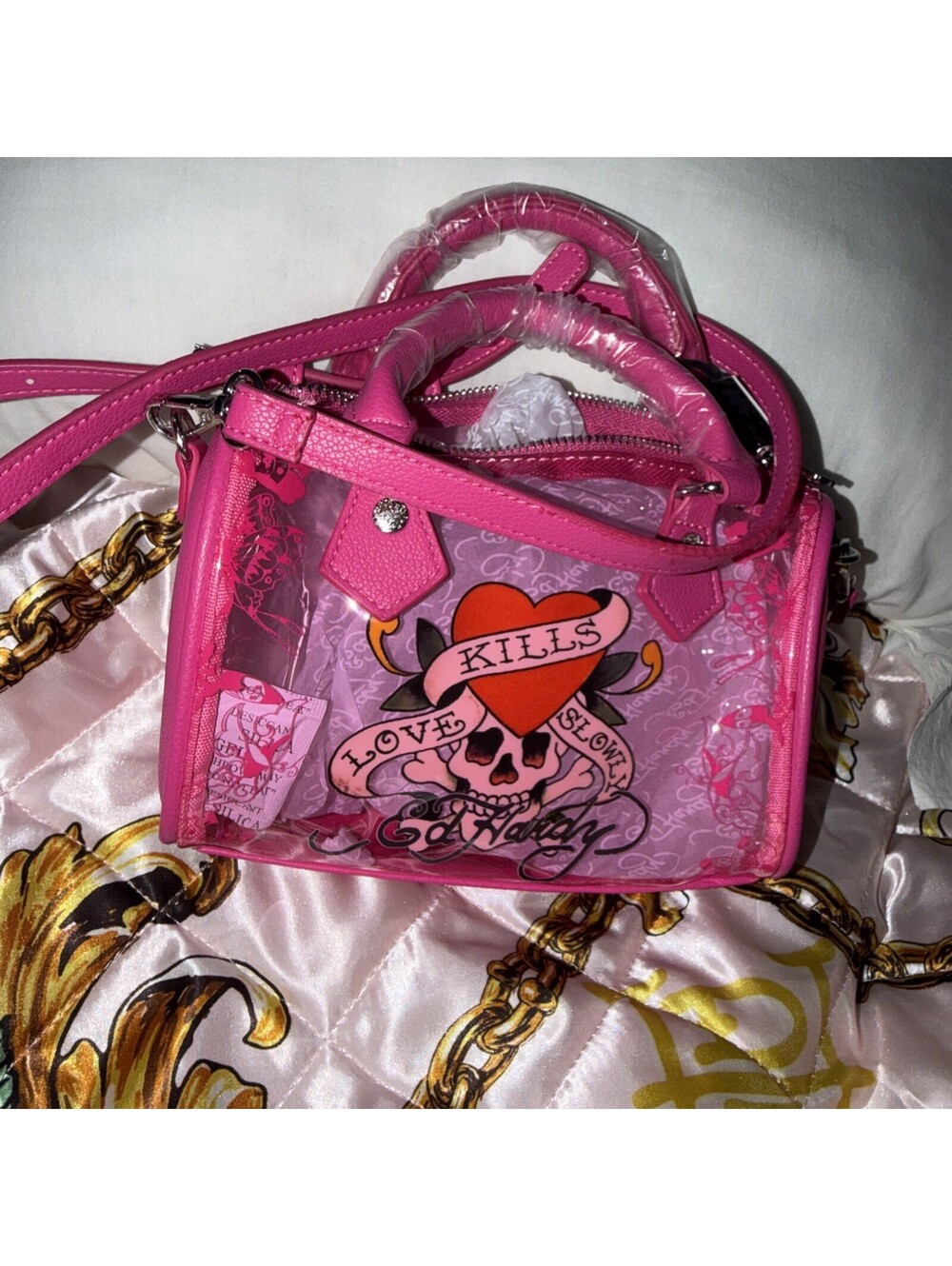 Ed Hardy Love Kills Slowly Swim Beach Bag Clear Pink Y2K 2000s Purse New